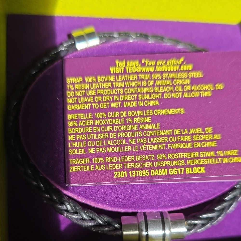 Ted Baker Silver Clasp Black Bracelet - Picture 4 of 6